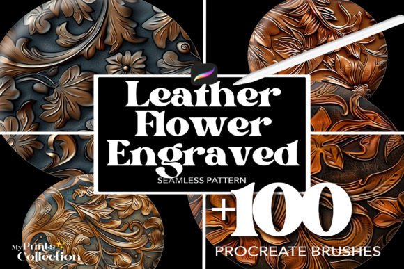 100 Procreate Leather Flower Engraved Brushes