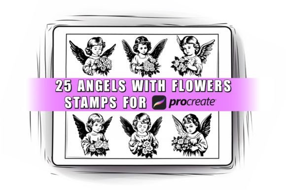25 Angels with Flowers Procreate Stamps: A Creative Toolkit for Digital Artists