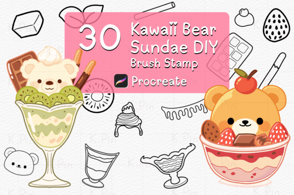 30 Brush Stamp Procreate, Bear Sundae: A Creative Toolkit for Digital Artists