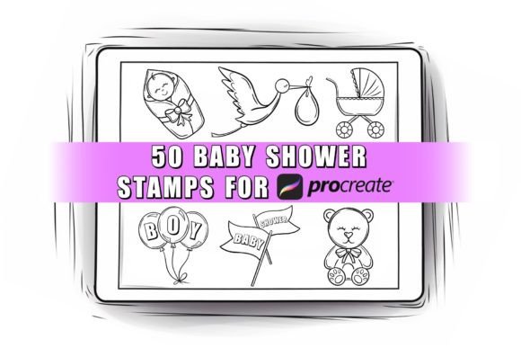 50 Baby Shower Procreate Stamps