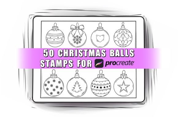 50 Christmas Balls Procreate Stamps: Holiday Design Assets