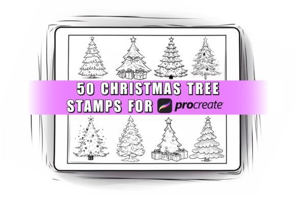 50 Christmas Trees Procreate Stamps Brus: A Practical Asset for Holiday Design