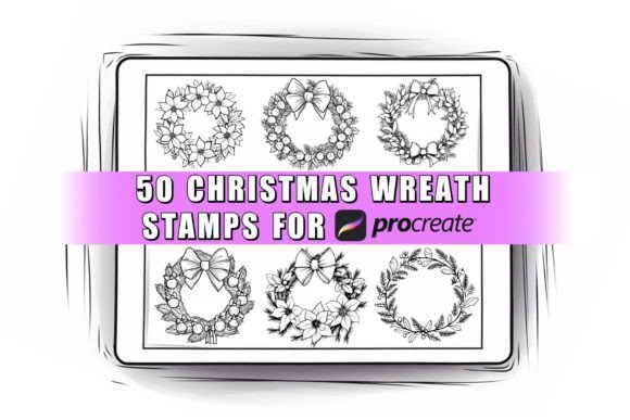 50 Christmas Wreath Procreate Stamps