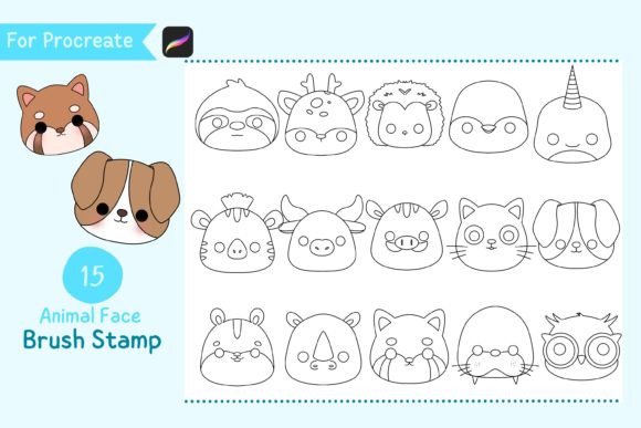 Animal Face Art: 15 Procreate Doodle Brushes