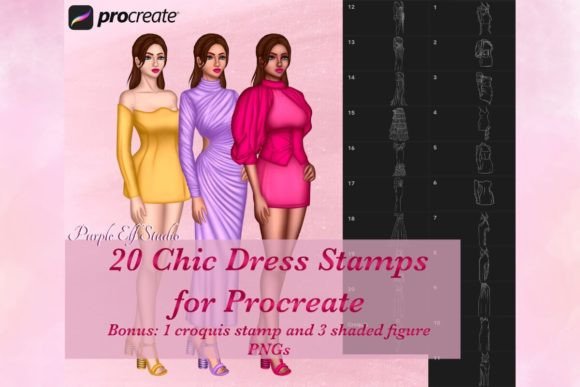 Chic Dress Procreate Stamps: Elevating Digital Fashion Illustration