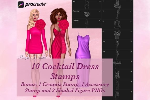 Cocktail Dress Procreate Stamps: Streamlining Fashion Illustration Workflows