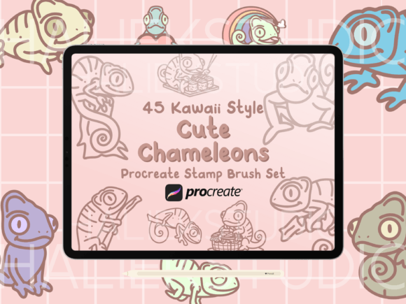 Cute Chameleons Procreate Stamp Brush Set