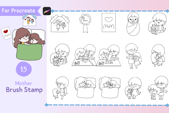 Procreate Brush Stamp Mother: 15 Cute Doodles