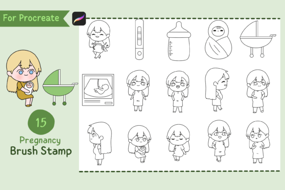 Procreate Brush Stamp Pregnancy: 15 Cute Doodles