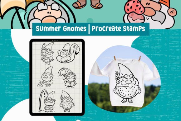 Summer Gnomes Procreate Stamps for Digital Art