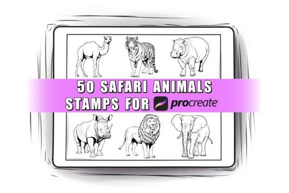 Unlock Creative Potential with the 50 Safari Animals Procreate Stamps Brush Set